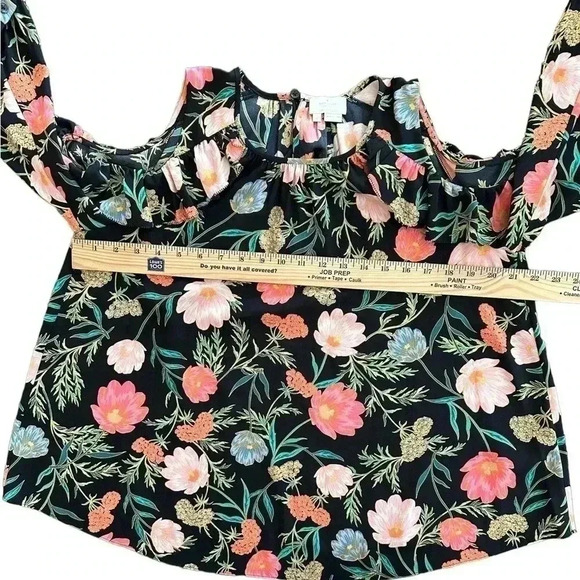 KATE SPADE  New York Black Blossom Print, Cold Shoulder Top Women’s Small - Picture 6 of 6